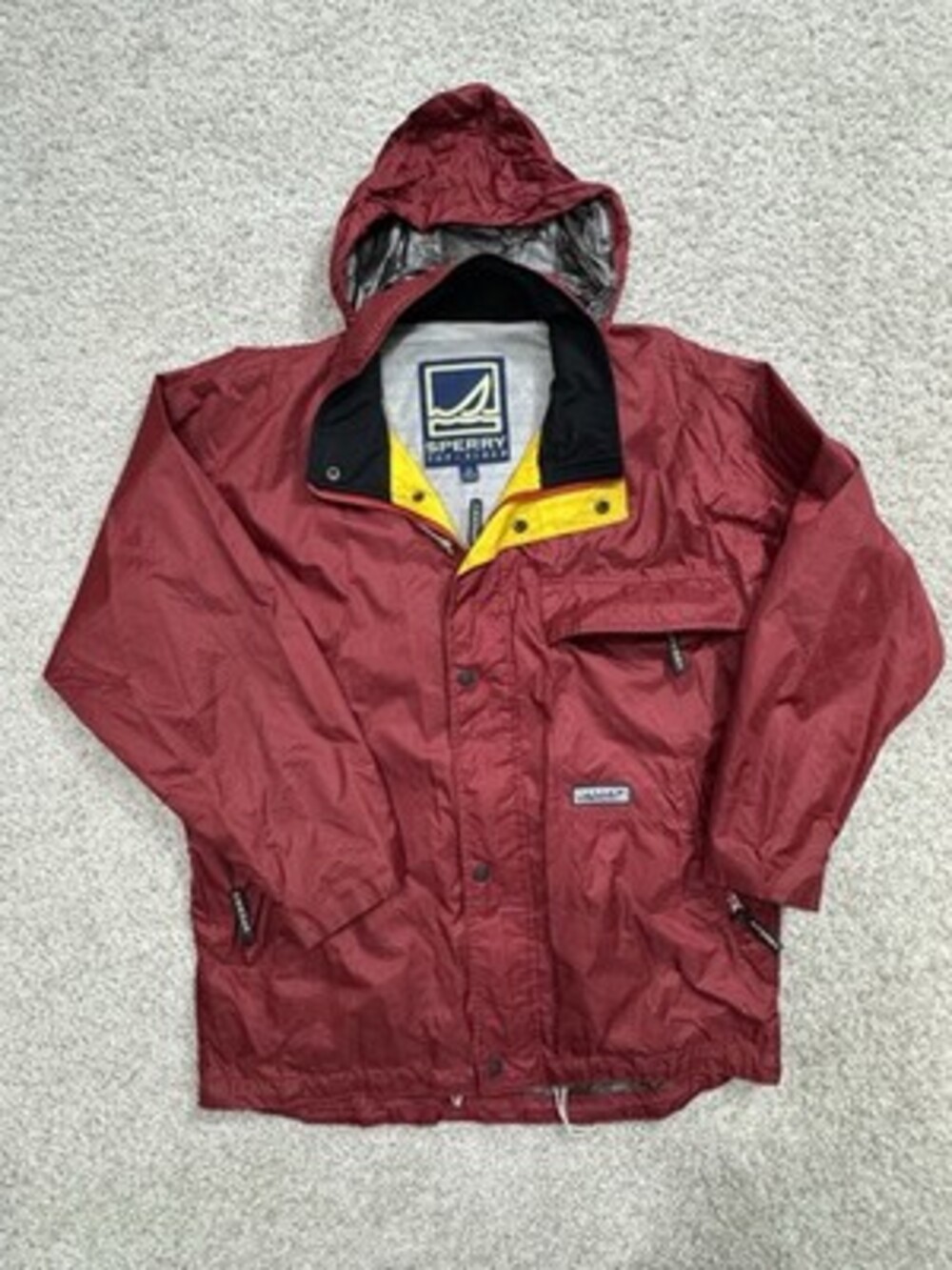 Sperry Top Sider Red Full Zip Windbreaker Jacket Water Resistant Hood Men's L